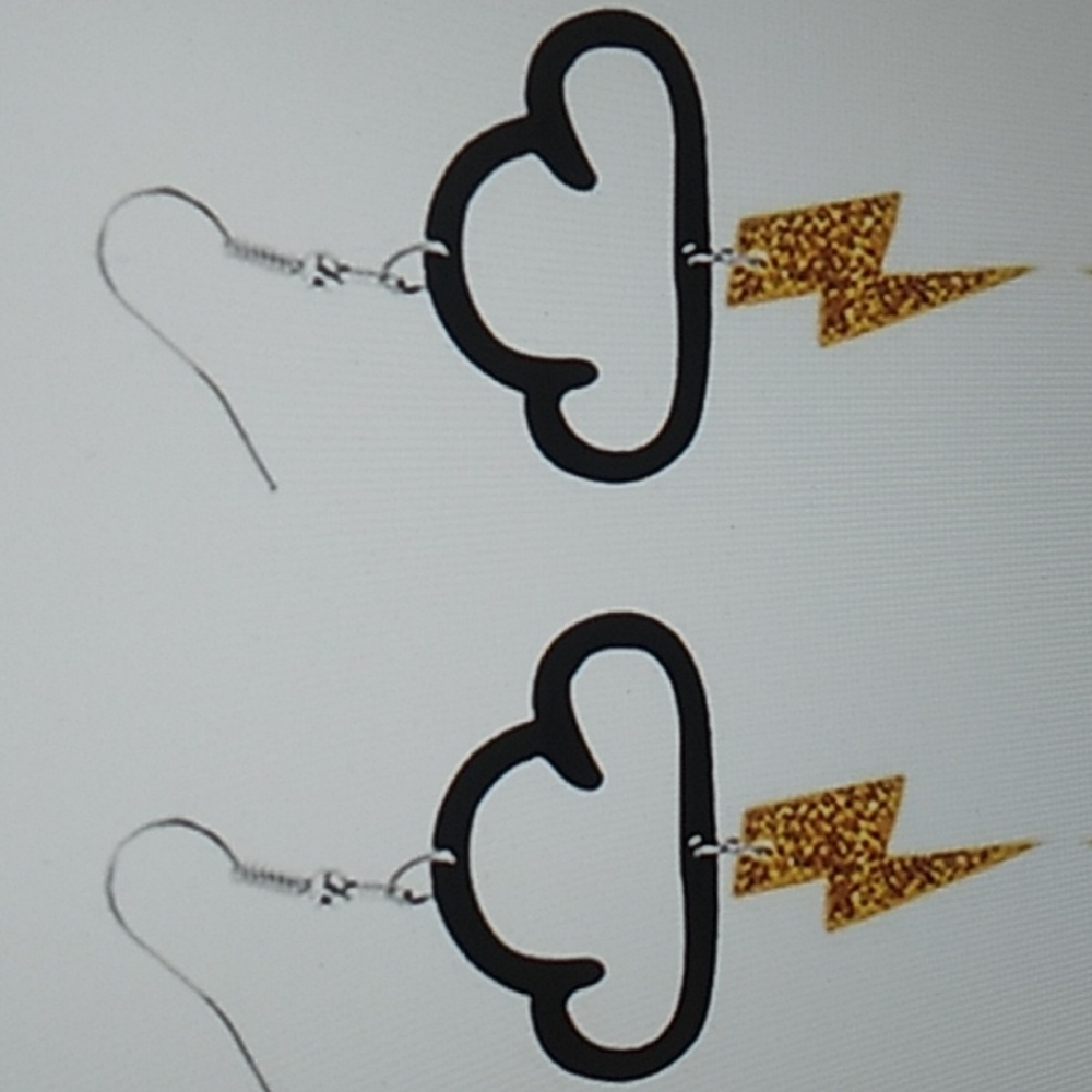 Laser cut plastic in black Cloud and Yellow lighting bolt Halloween